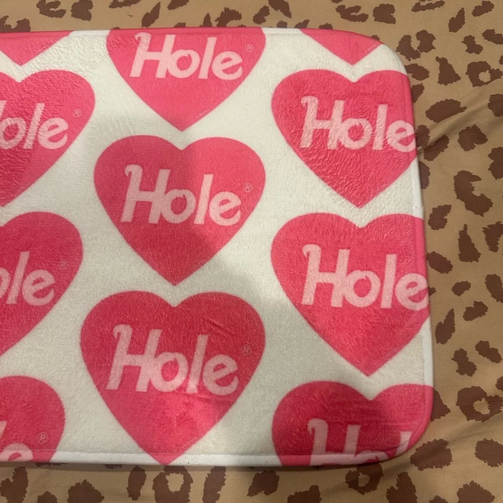Vintage Pink Heart 'Hole' Bath Mat on White
